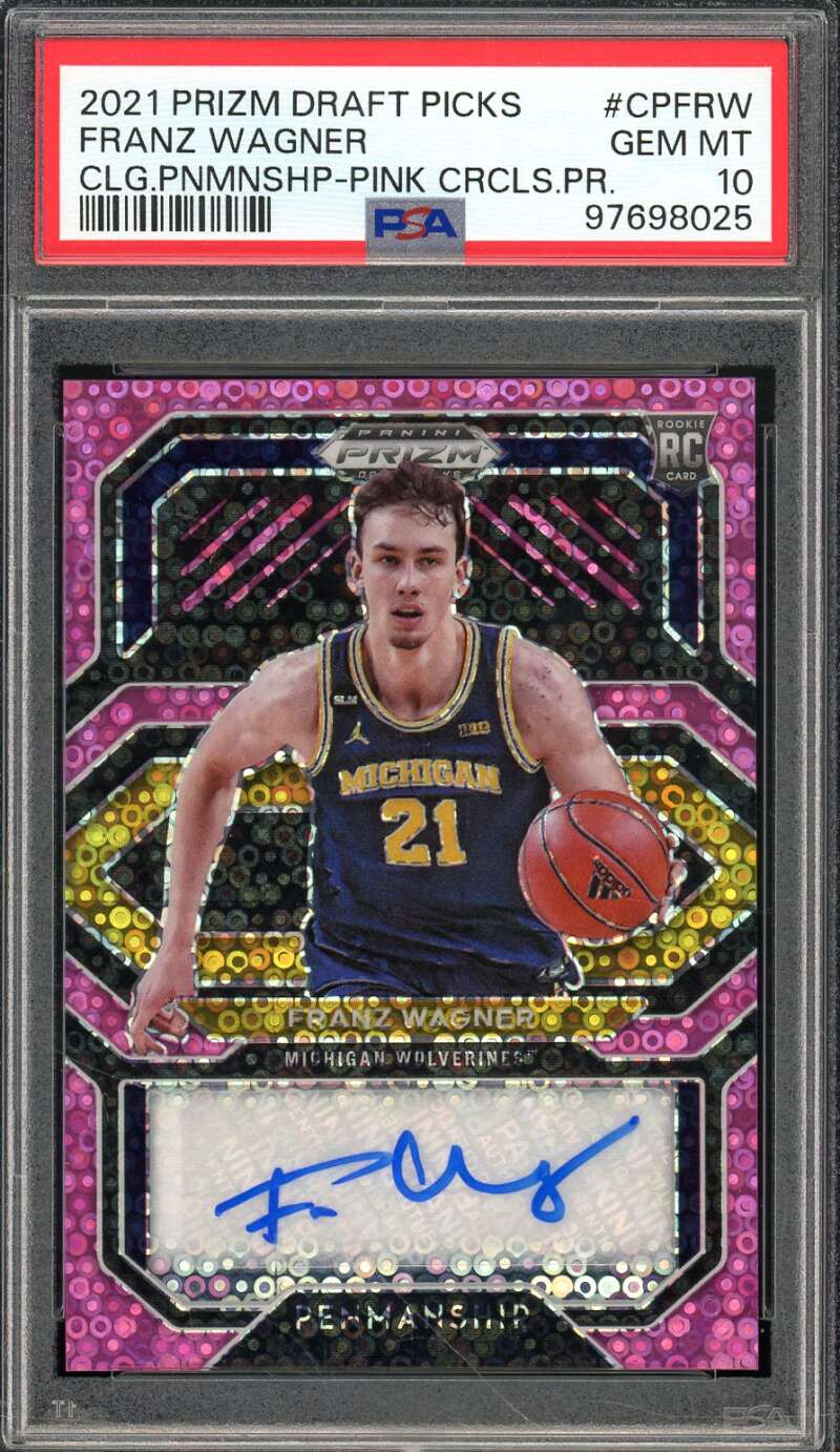 Franz Wagner Rookie 2021-22 Prizm DP Pink Cir Penmanship Prizm #Cpfrw PSA 10 Image 1