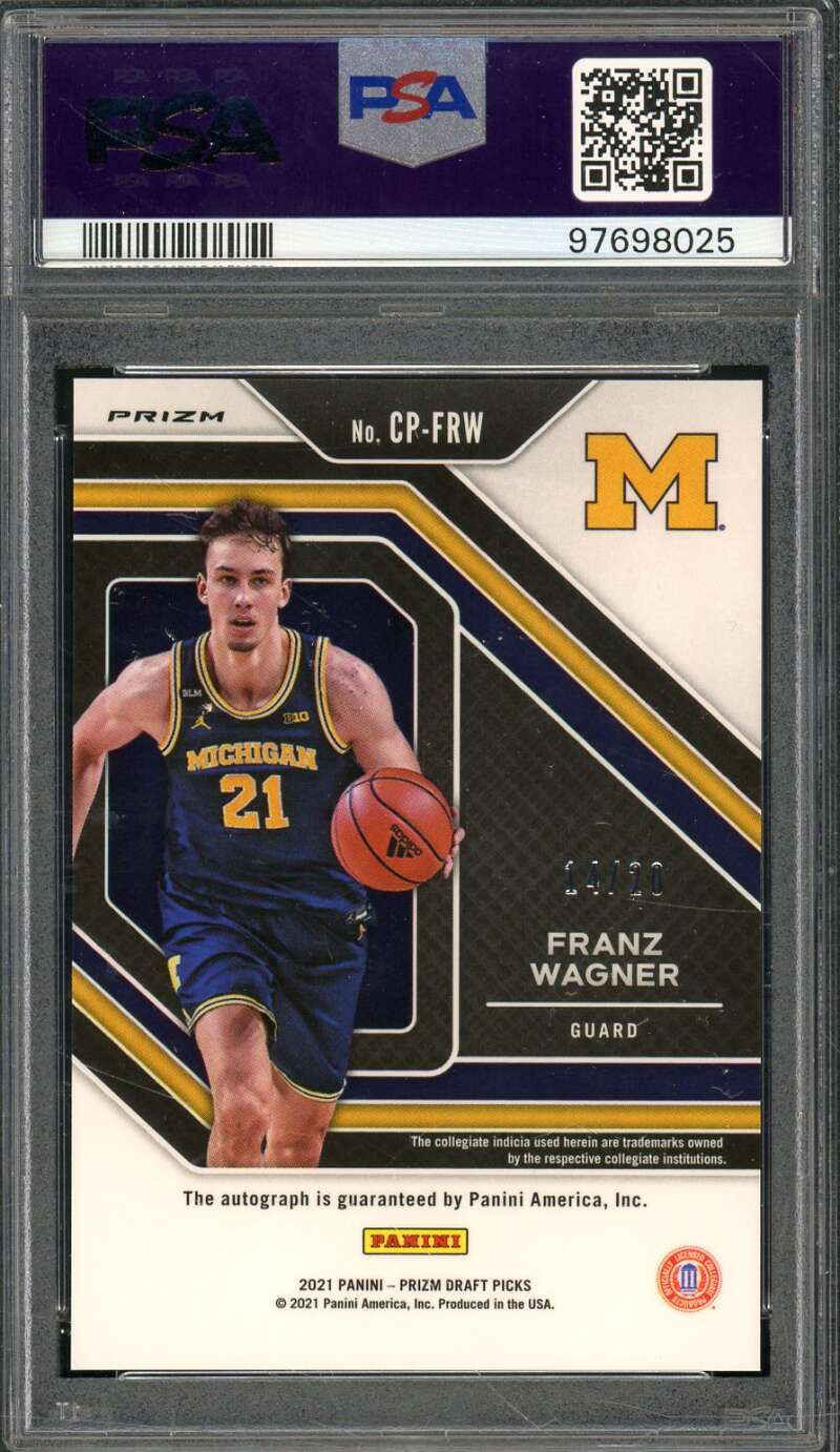 Franz Wagner Rookie 2021-22 Prizm DP Pink Cir Penmanship Prizm #Cpfrw PSA 10 Image 2