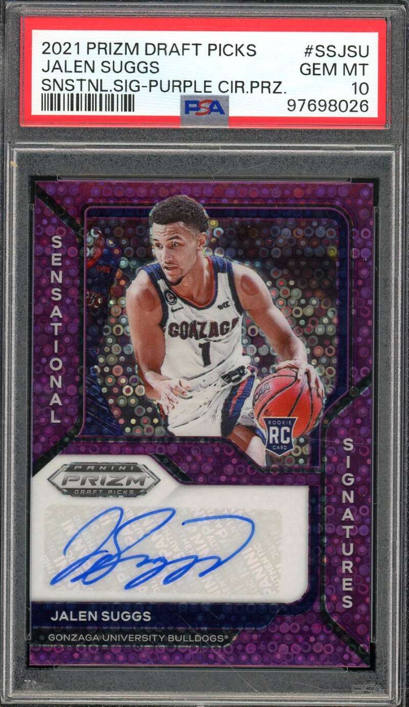 Jalen Suggs Rookie 2021-22 Prizm DP Purple Cir Penmanship Prizm #Ssjsu PSA 10 Image 1