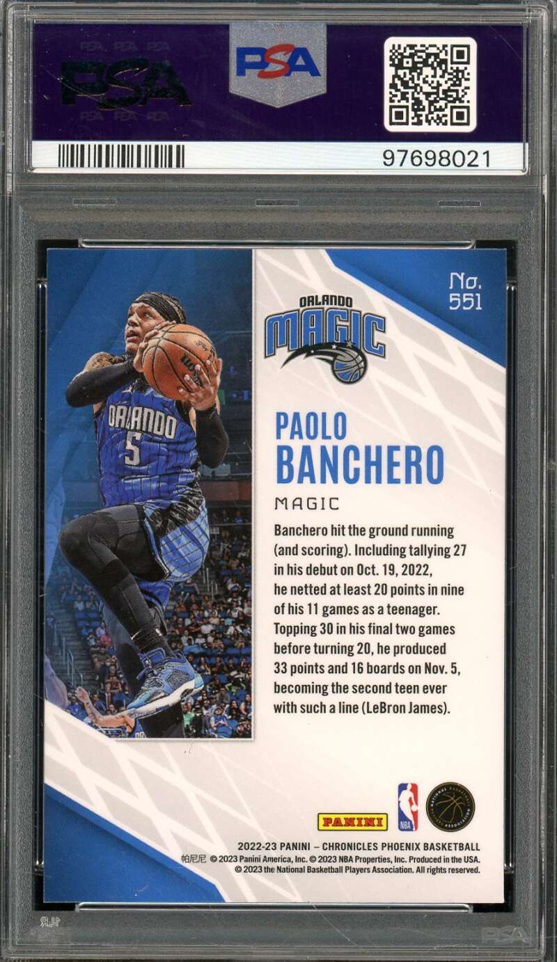 Paolo Banchero Rookie Card 2022-23 Chronicles #551 PSA 8 Image 2