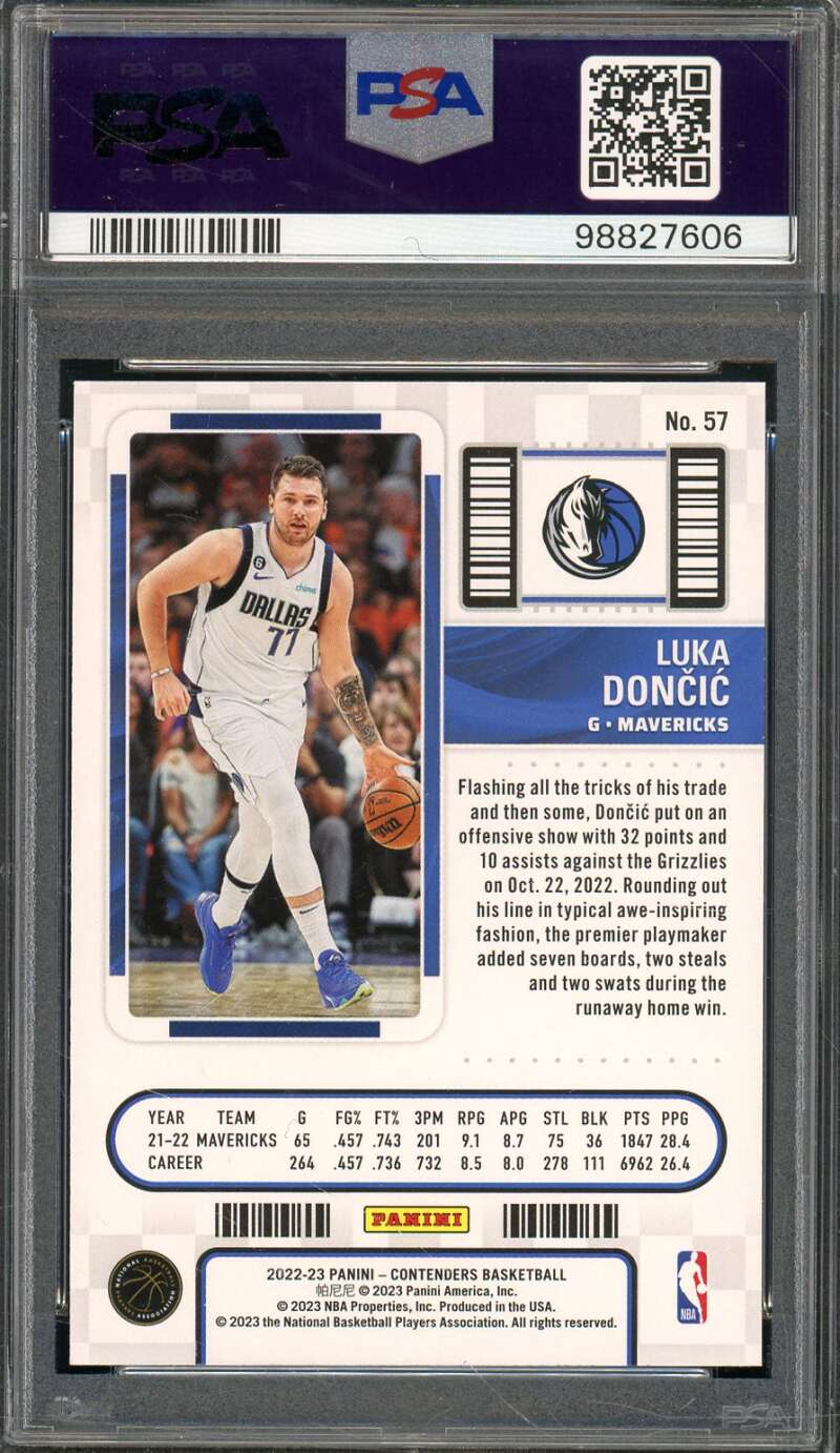 Luka Doncic Card 2022-23 Contenders (pop 12) #57 PSA 10 Image 2