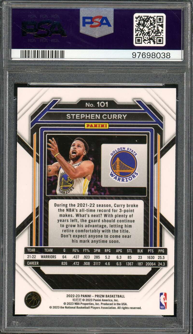 Stephen Curry Card 2022-23 Prizm #101 PSA 9 Image 2