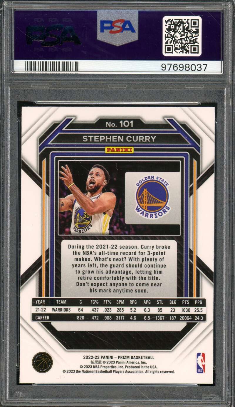 Stephen Curry Card 2022-23 Prizm #101 PSA 10 Image 2