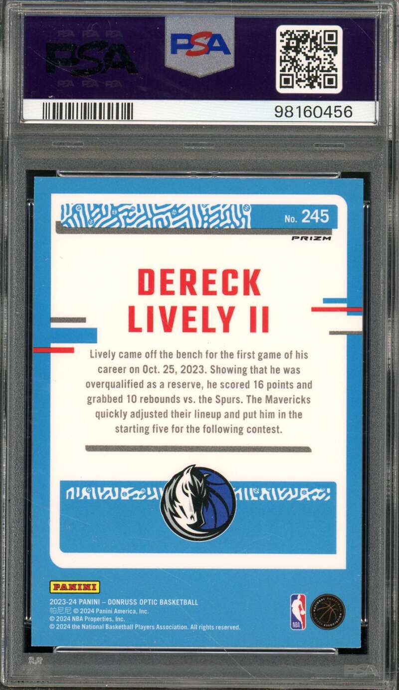 Dereck Lively II Rookie Card 2023-24 Donruss Optic #245 PSA 10 Image 2