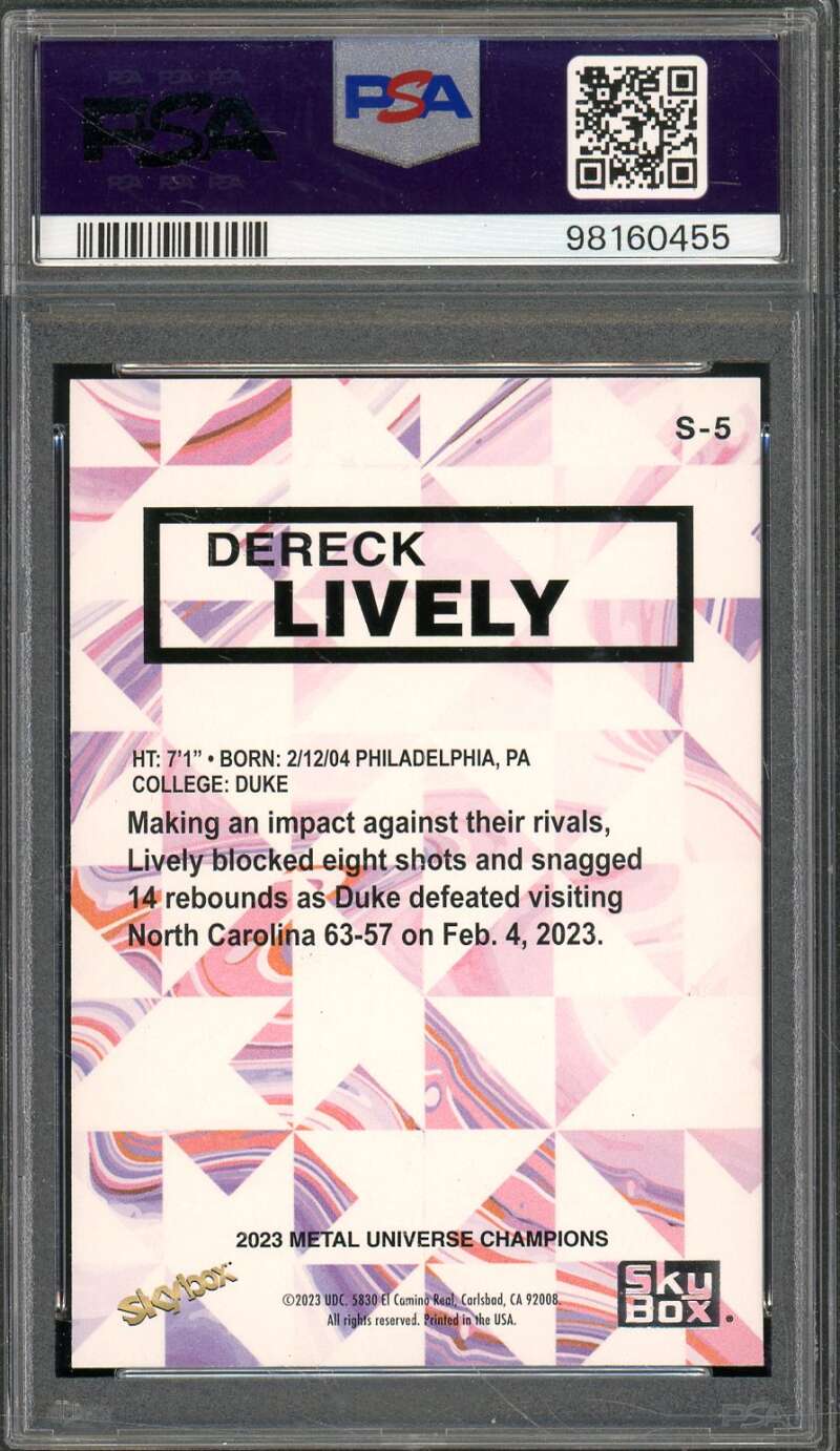 Dereck Lively Rookie 2023-24 Metal Universe Championship Skybox Premium #5 PSA 9 Image 2