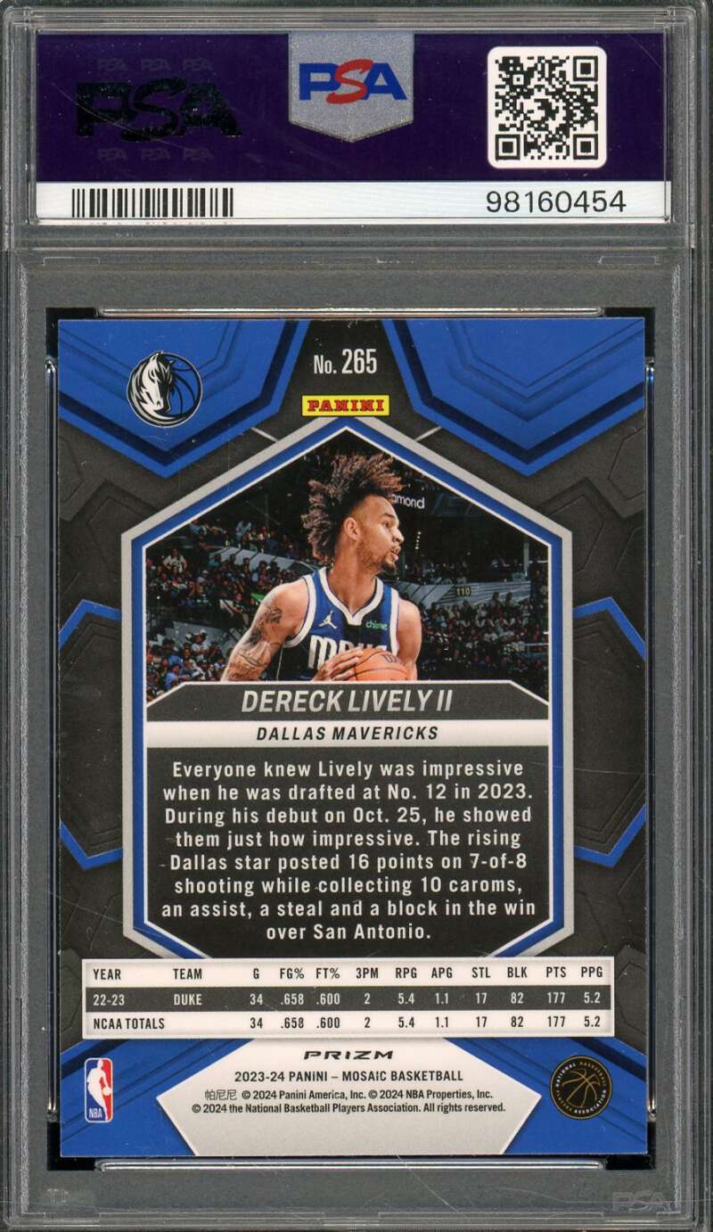 Dereck Lively II Rookie Card 2023-24 Mosaic Silver #265 PSA 9 Image 2