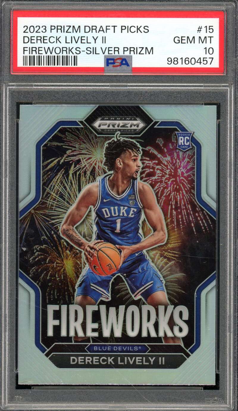 Dereck Lively Rookie 2023-24 Prizm Draft Picks Fireworks Silver Prizm #15 PSA 10 Image 1