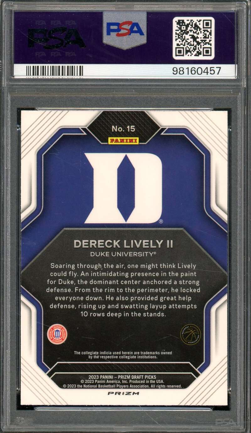 Dereck Lively Rookie 2023-24 Prizm Draft Picks Fireworks Silver Prizm #15 PSA 10 Image 2