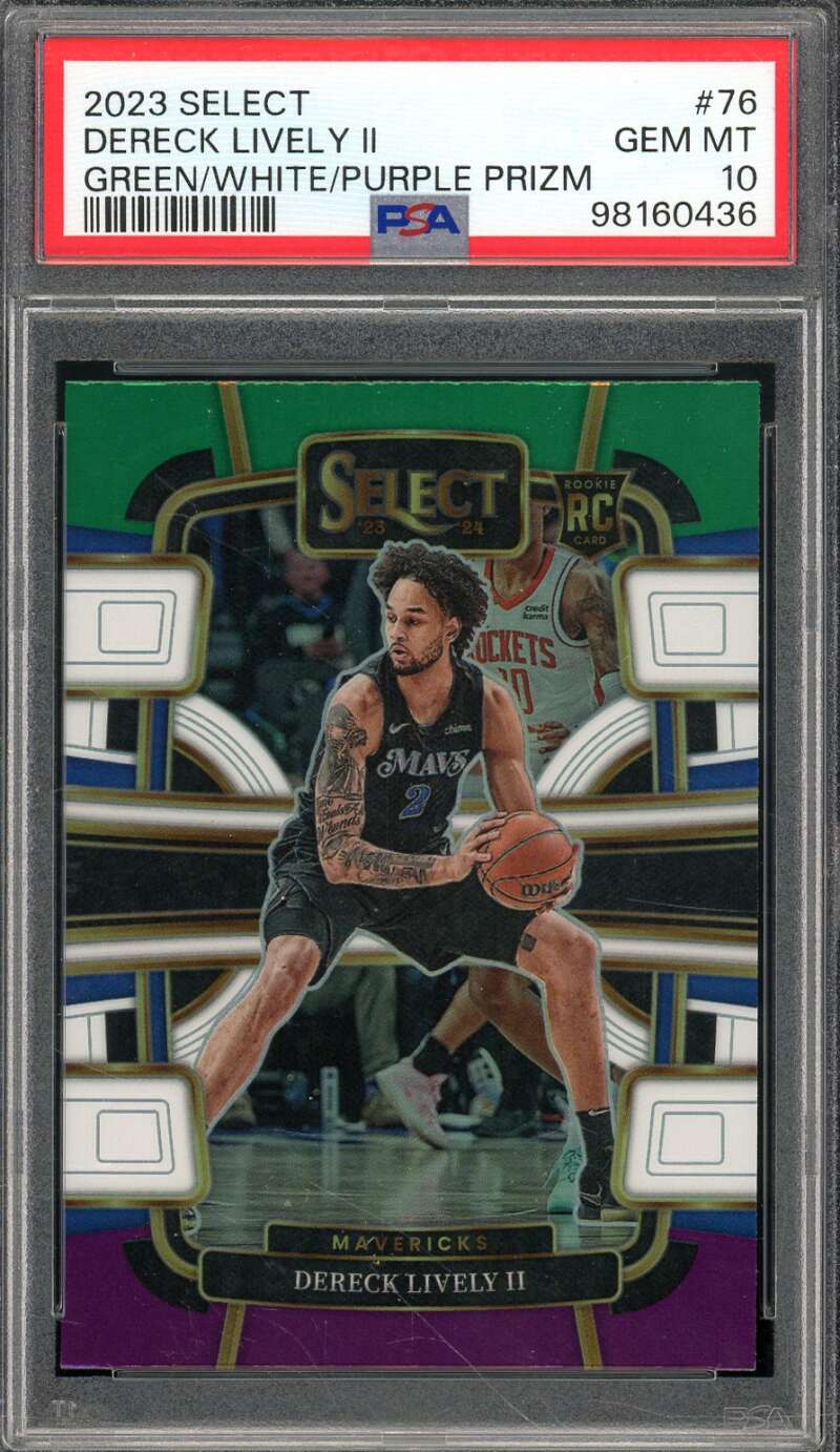 Dereck Lively II Card 2023-24 Select Green/White/Purple Prizm #76 PSA 10 Image 1