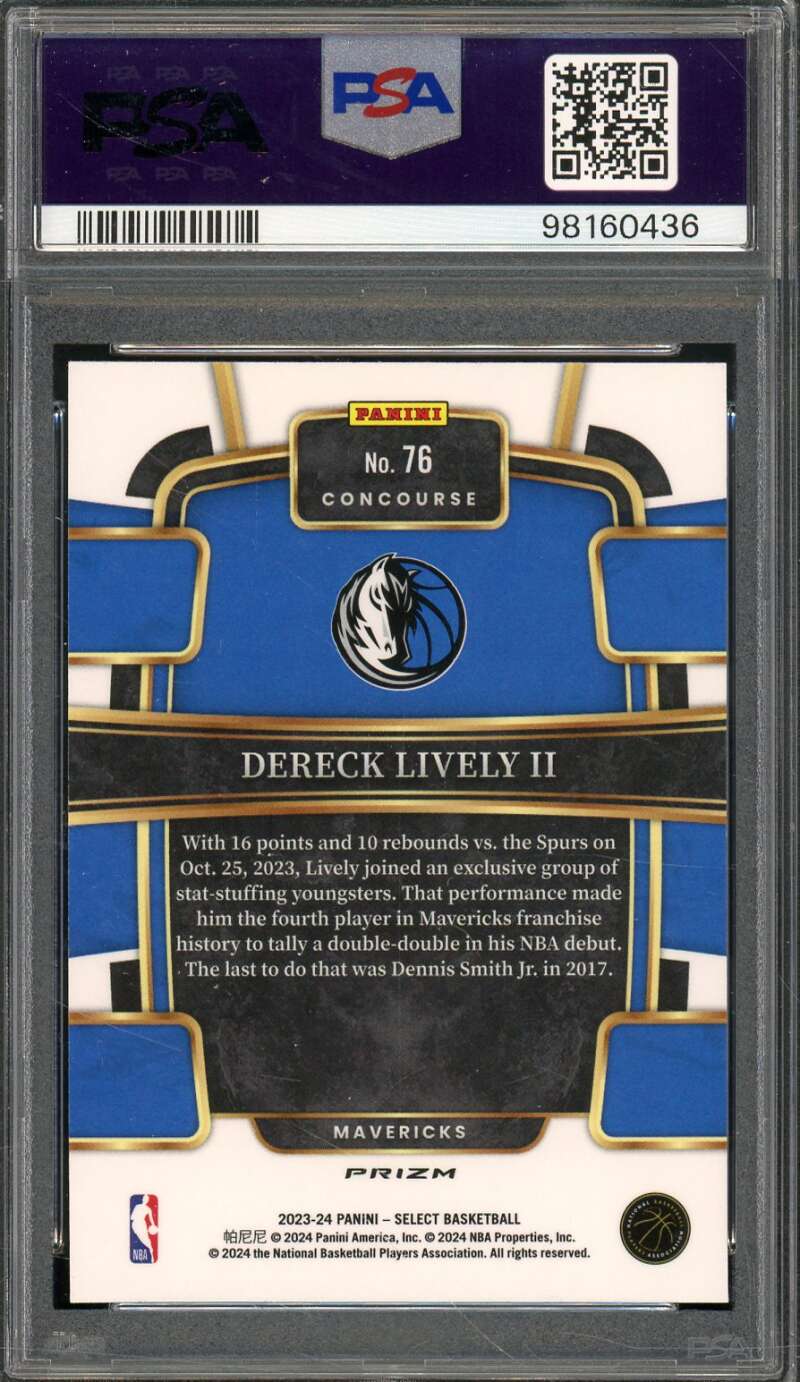 Dereck Lively II Card 2023-24 Select Green/White/Purple Prizm #76 PSA 10 Image 2