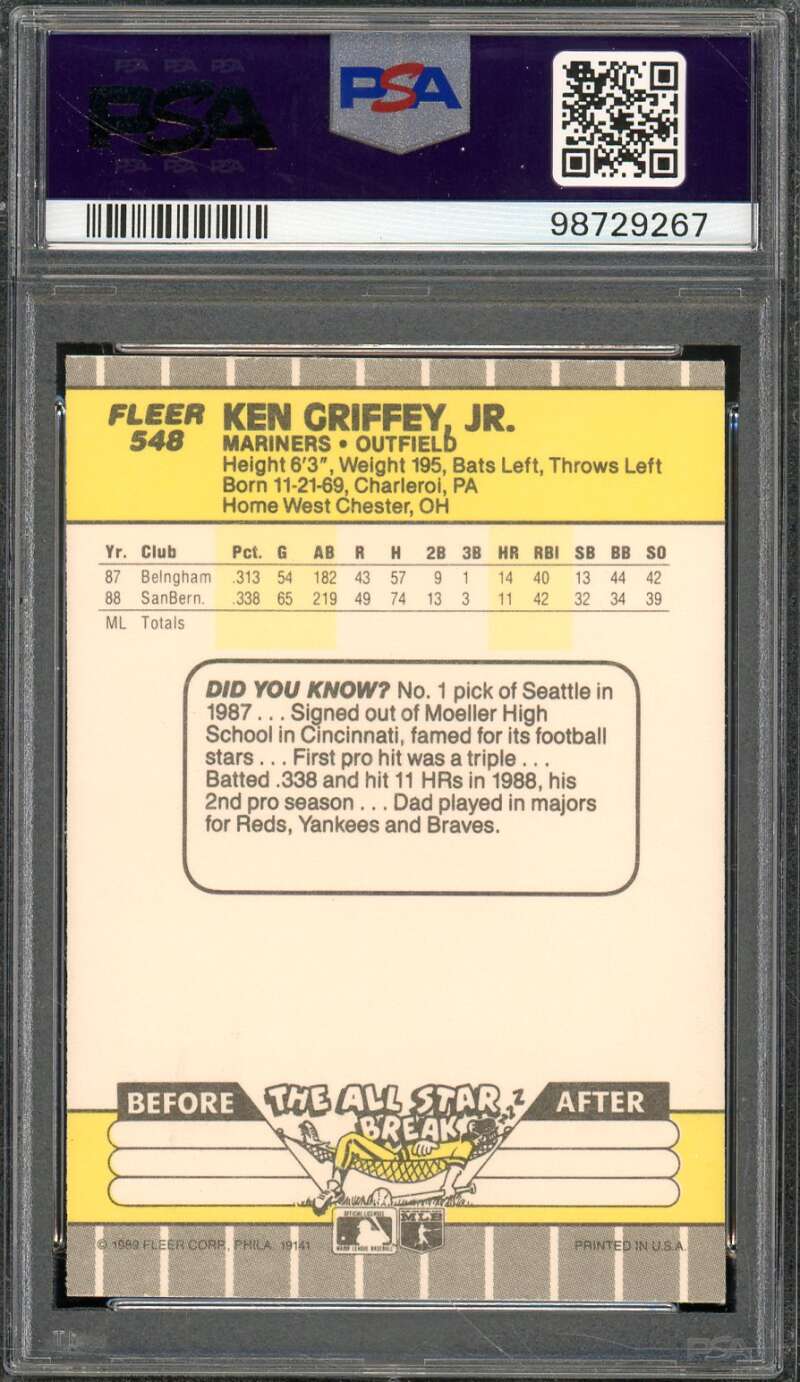 Ken Griffey Jr. Rookie Card 1989 Fleer #548 PSA 8 Image 2