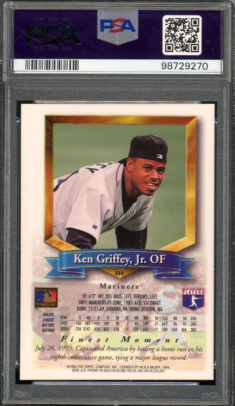 Ken Griffey Jr. Card 1994 Finest #232 PSA 8 Image 2