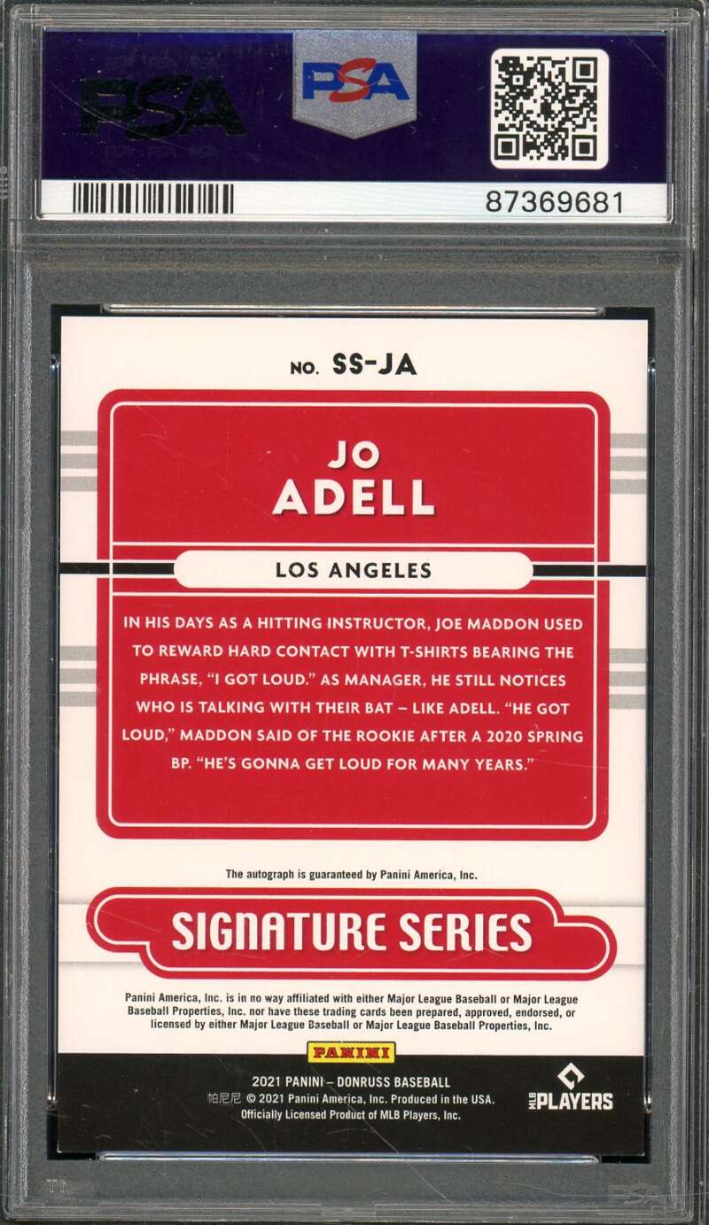 Jo Adell Card 2021 Panini Donruss Signature Series #SSJA PSA 8 Image 2