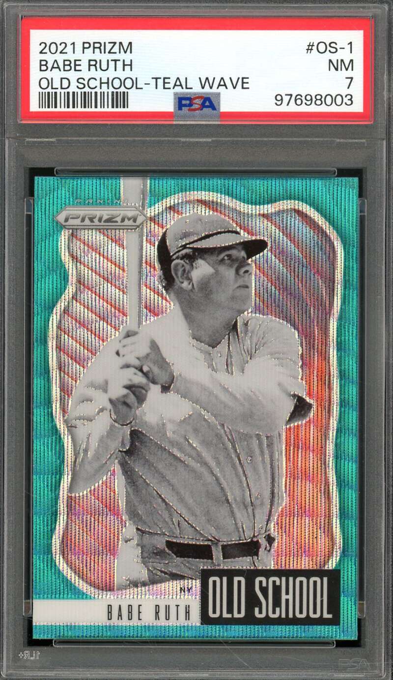 Babe Ruth Card 2021 Prizm Old School Teal Wave #OS-1 PSA 7 Image 1