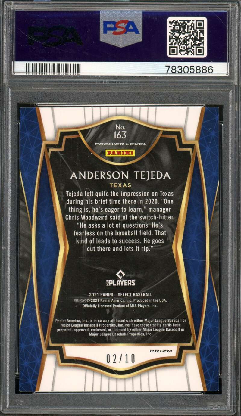 Anderson Tejeda Rookie Card 2021 Select Gold (#d 2/10) #163 PSA 9 Image 2