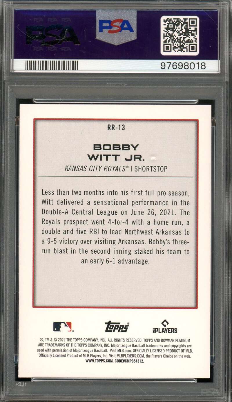 Bobby Witt Jr. Rookie Card 2022 Bowman Platinum #RR13 PSA 9 Image 2