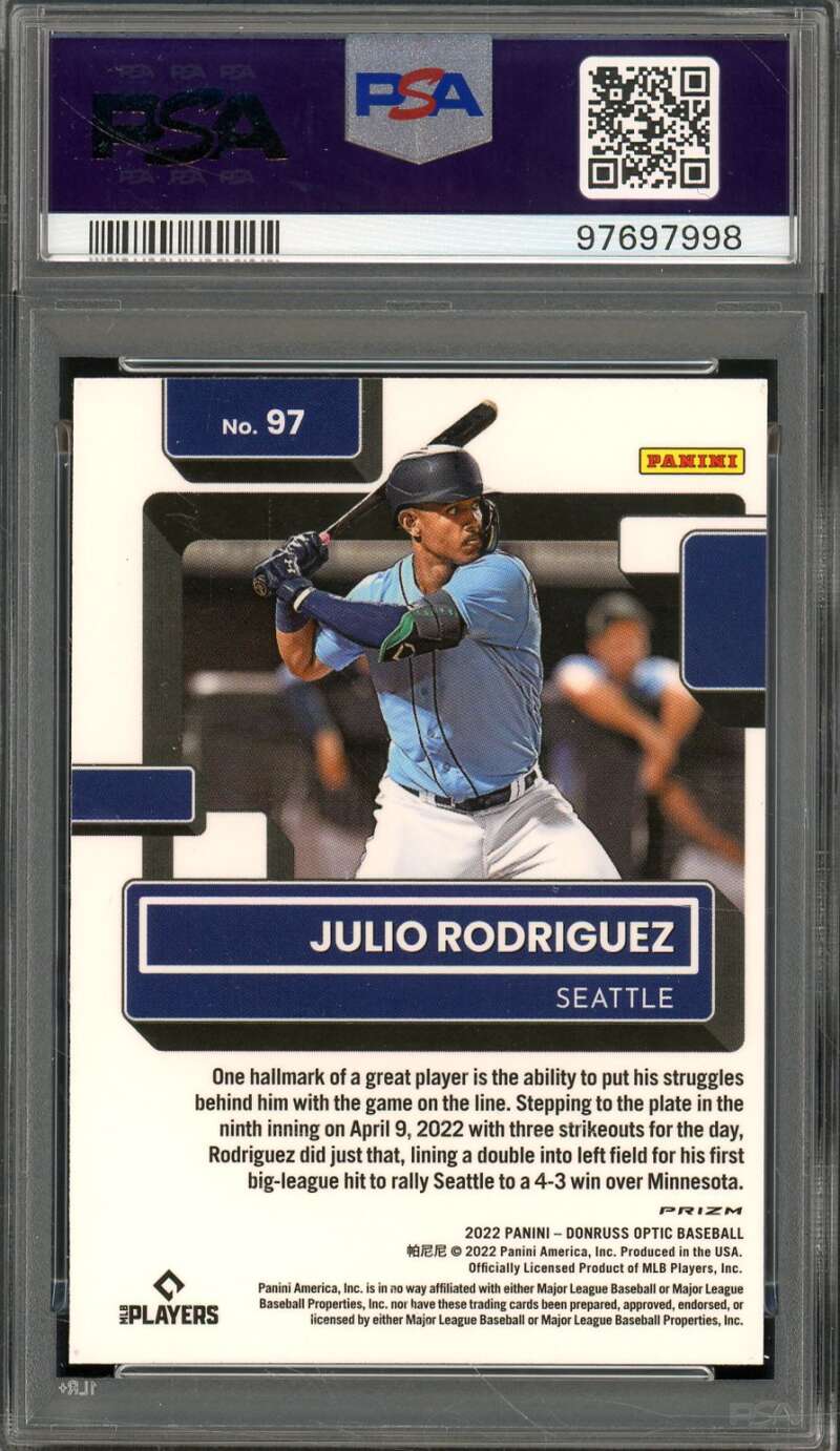 Julio Rodriguez Card 2022 Donruss Optic Holo #97 PSA 10 Image 2