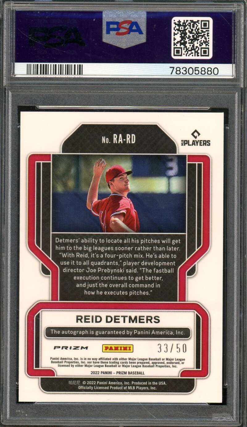 Reid Detmers Rookie Card 2022 Prizm RK Auto Red/White/Blue Prizm #RARD PSA 9 Image 2