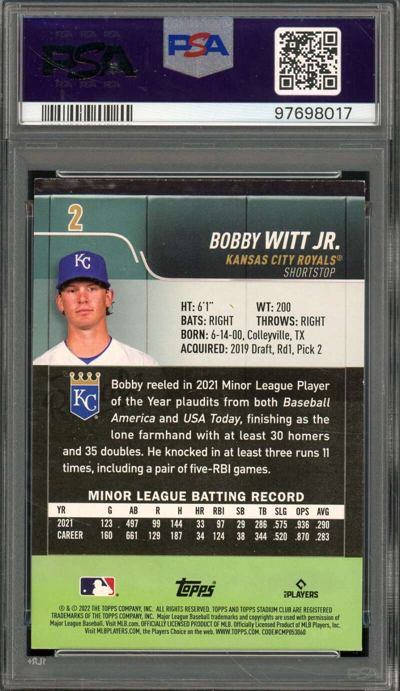 Bobby Witt Jr. Rookie Card 2022 Stadium Club #2 PSA 8 Image 2