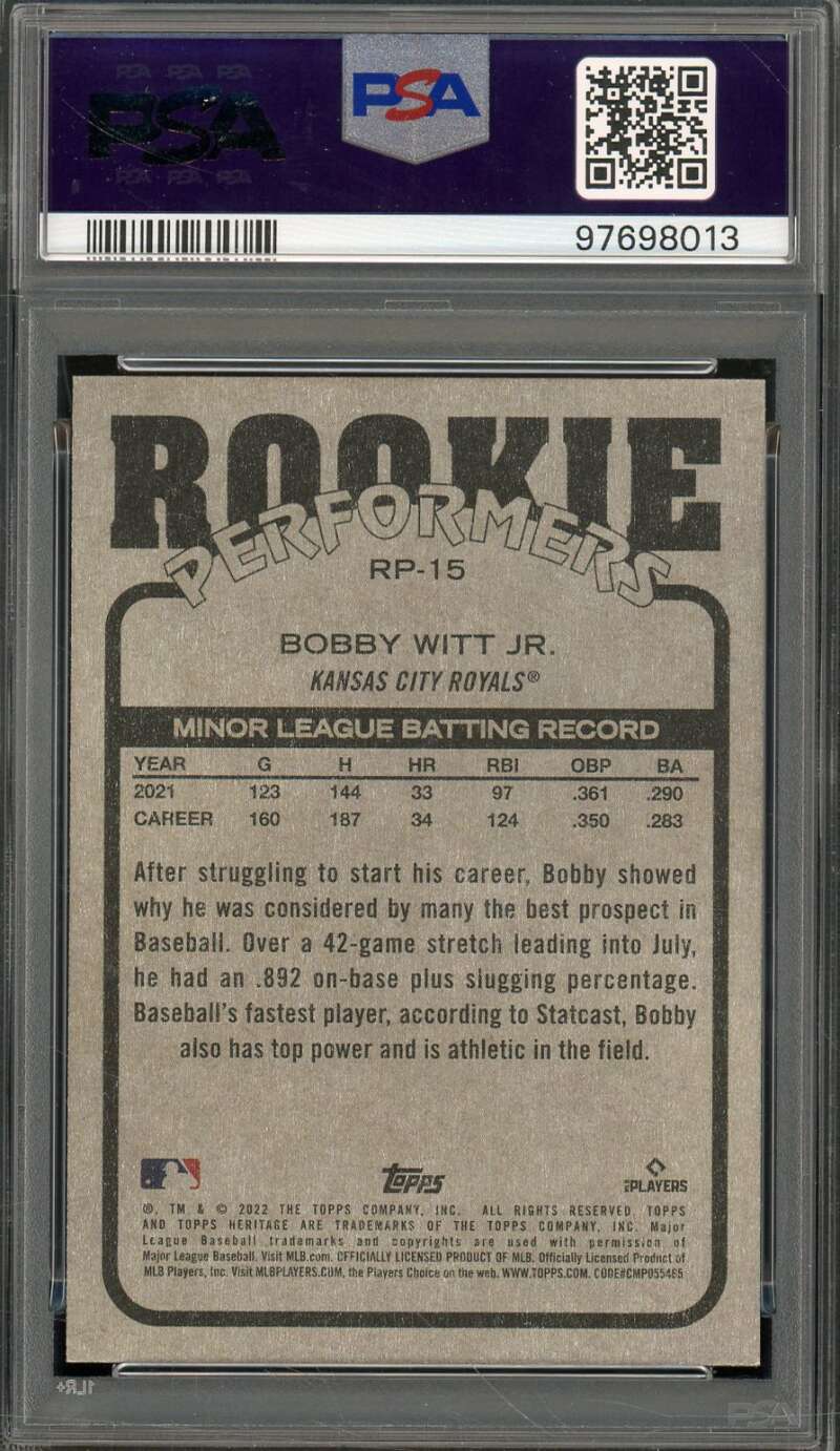 Bobby Witt Jr. Rookie Card 2022 Topps Heritage #RP15 PSA 10 Image 2