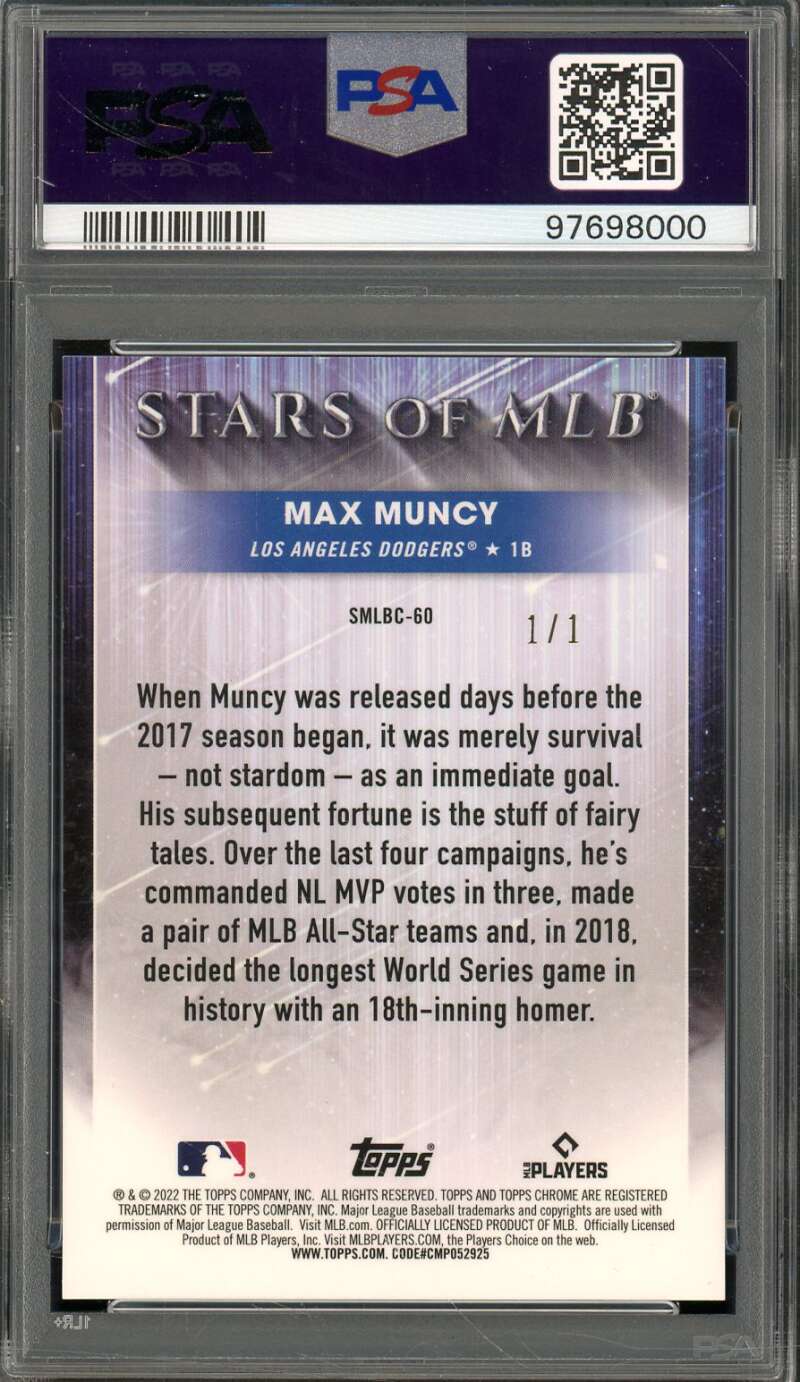 Max Muncy Card 2022 Topps Chrome ST/MLB-S2 Superfractor (1/1) #60 PSA 10 Image 2