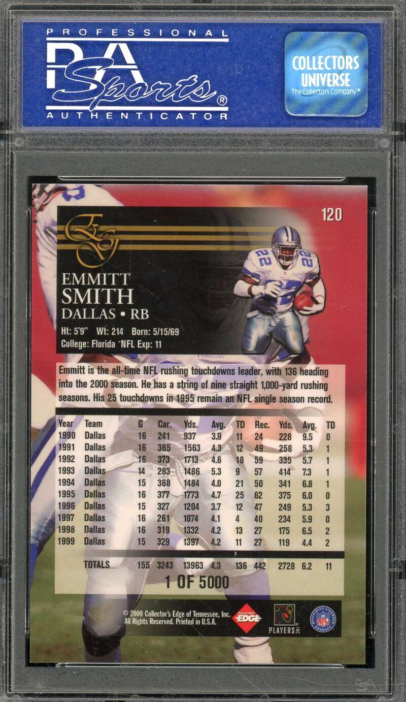 Emmitt Smith Card 2000 Collector's Edge Graded Uncirculated #120 PSA 10 Image 2