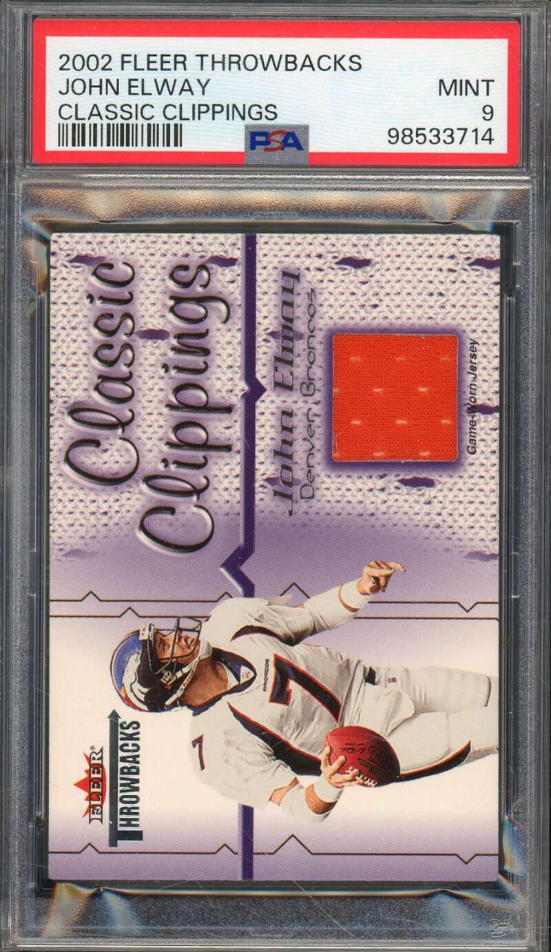 John Elway Card 2002 Fleer Throwbacks Classic Clippings (pop 2) #nno PSA 9 Image 1