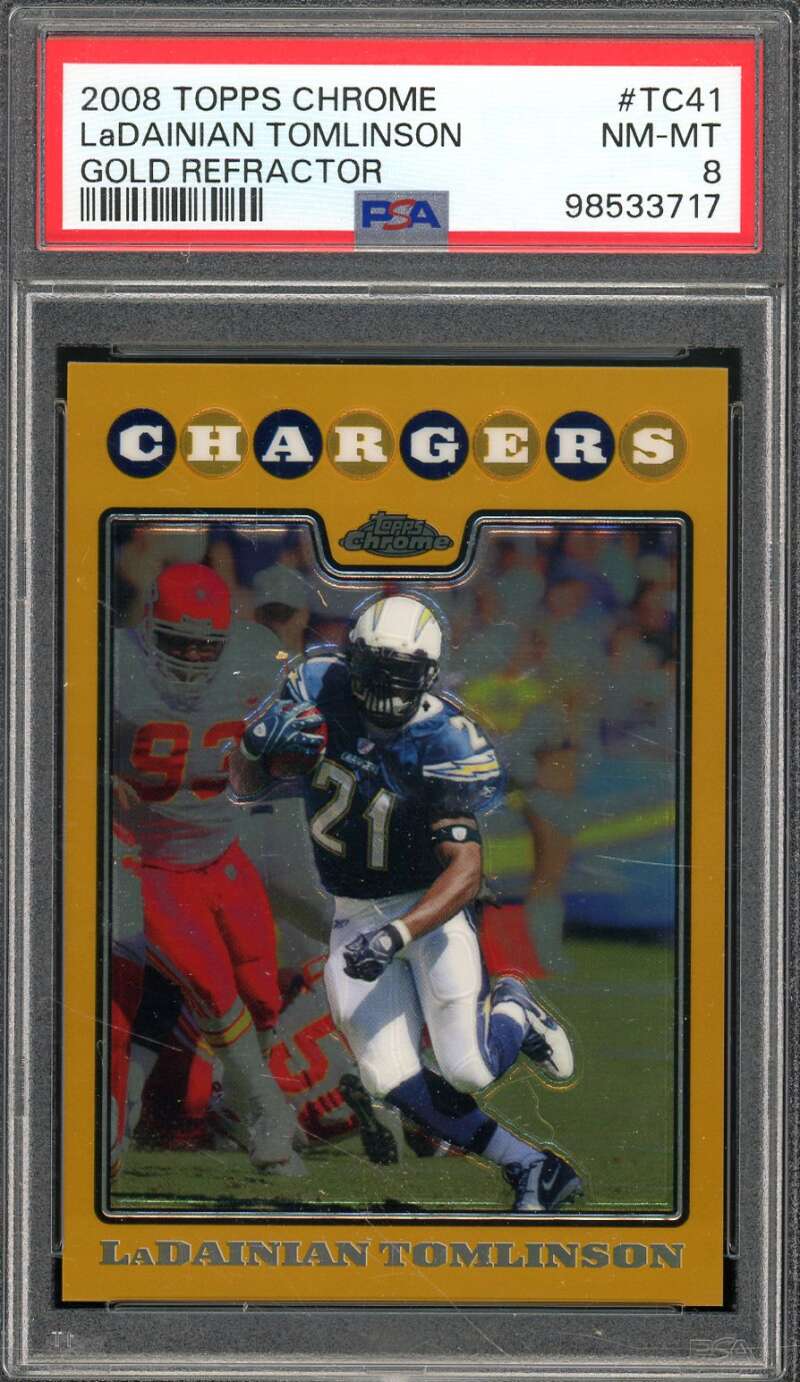 Ladainian Tomlinson Card 2008 Topps Chrome Gold Refractor #TC41 PSA 8 Image 1