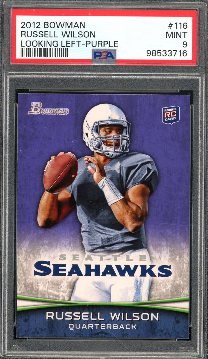 Russell Wilson Rookie Card 2012 Bowman Purple #116 PSA 9 Image 1