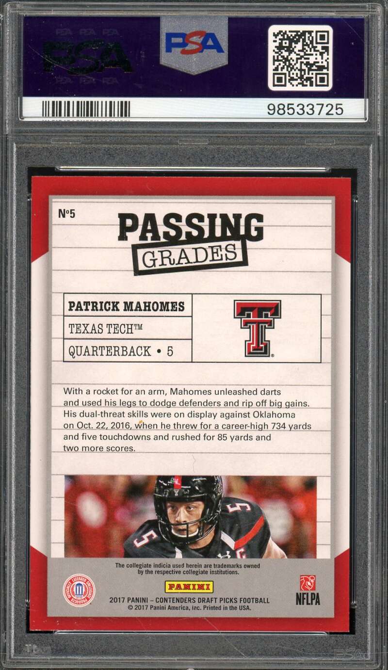 Patrick Mahomes Rookie Card 2017 Panini Contenders DP #5 PSA 9 Image 2