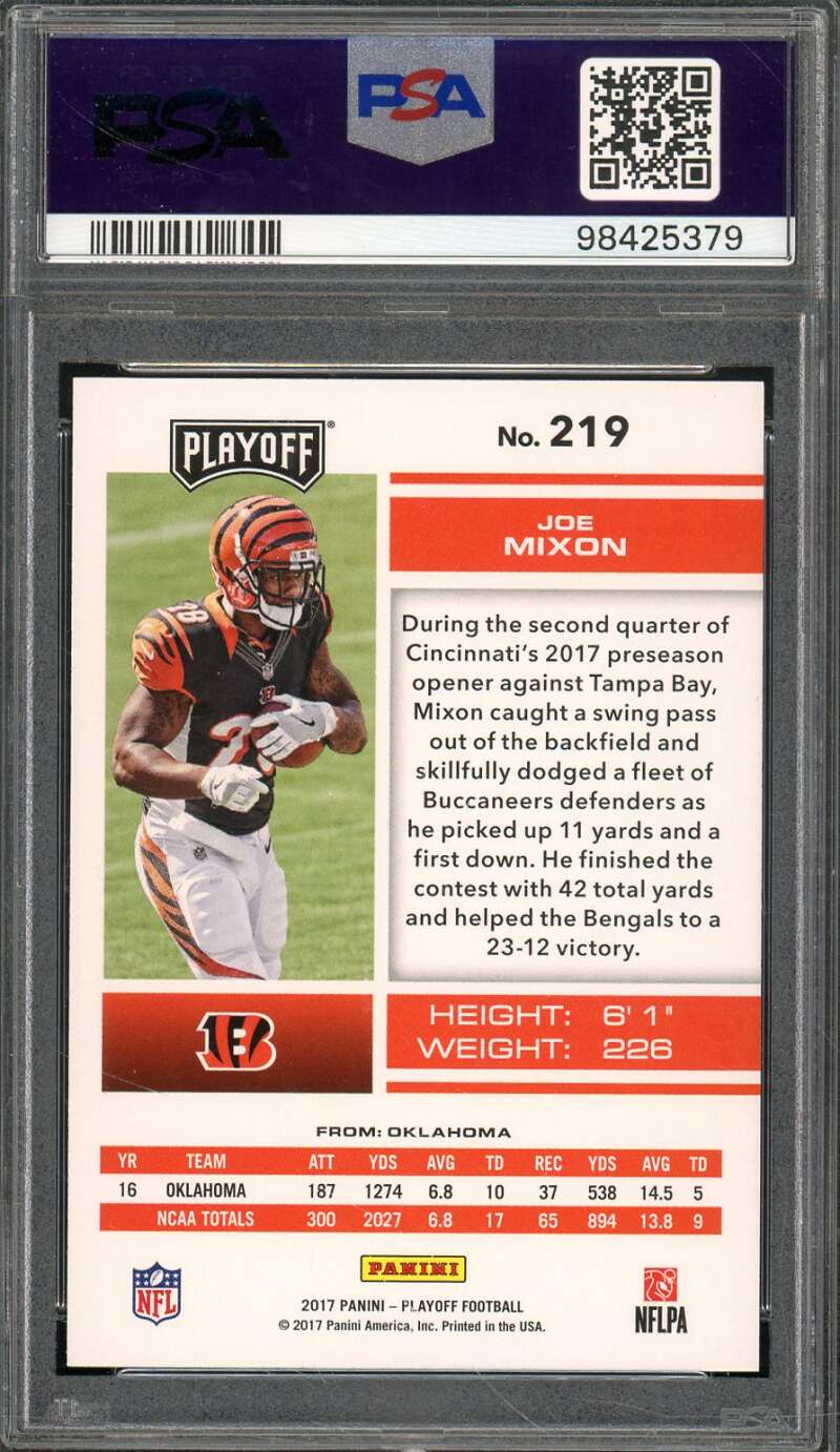 Joe Mixon Rookie Card 2017 Panini Playoff Kickoff (pop 1) #219 PSA 10 Image 2