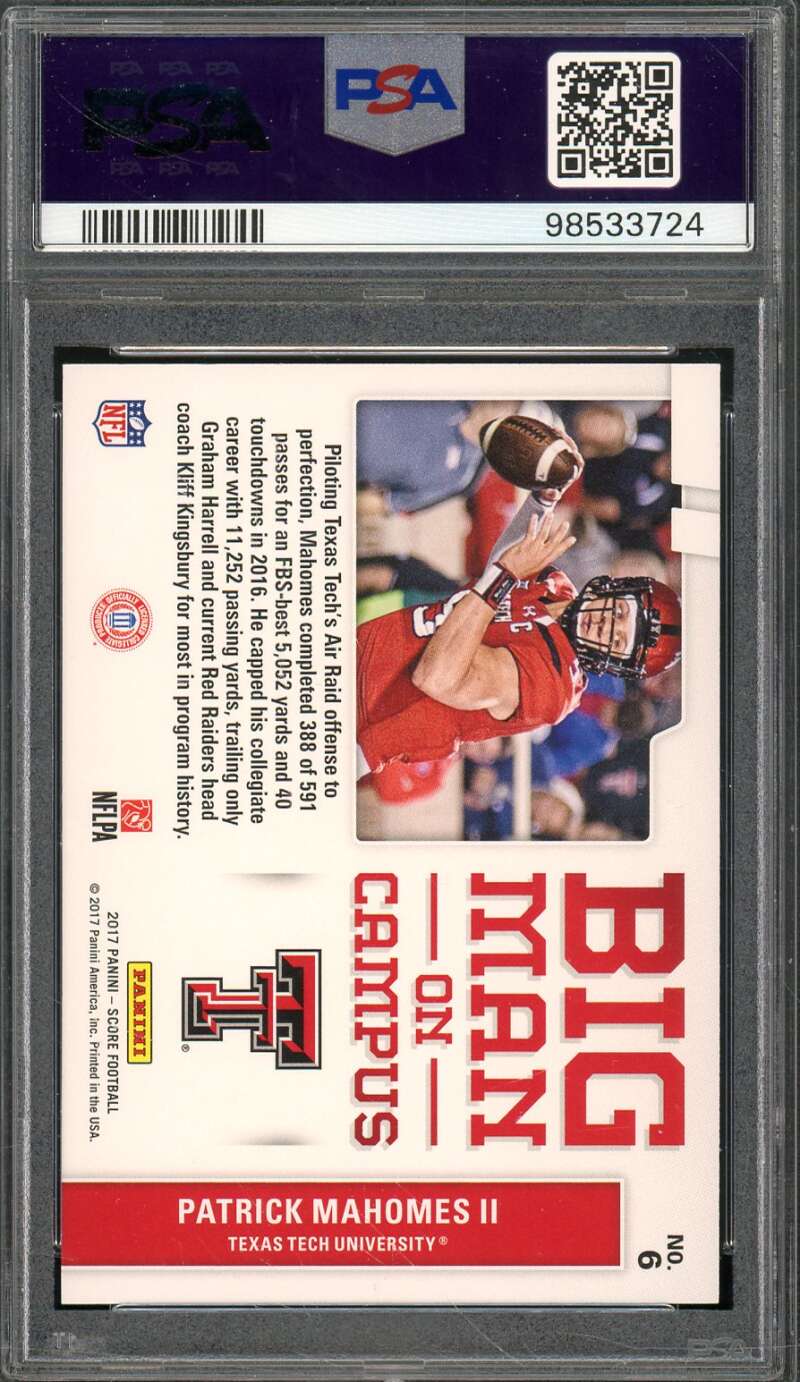 Patrick Mahomes II Rookie Card 2017 Panini Score #6 PSA 9 Image 2