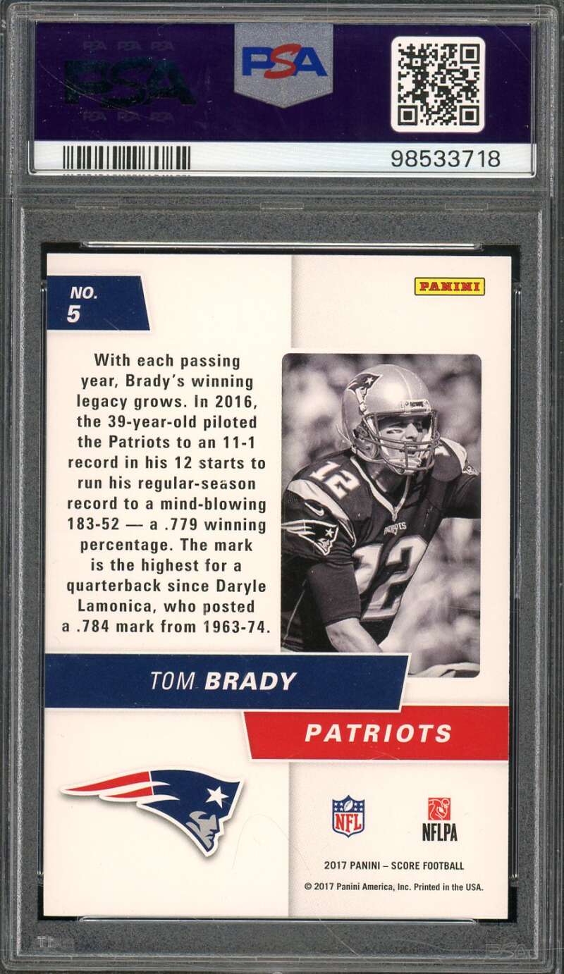 Tom Brady Card 2017 Panini Score Signal Callers Gold #5 (pop 1) PSA 10 Image 2