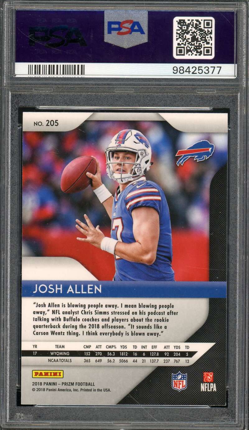 Josh Allen Rookie Card 2018 Panini Prizm #205 PSA 9 Image 2