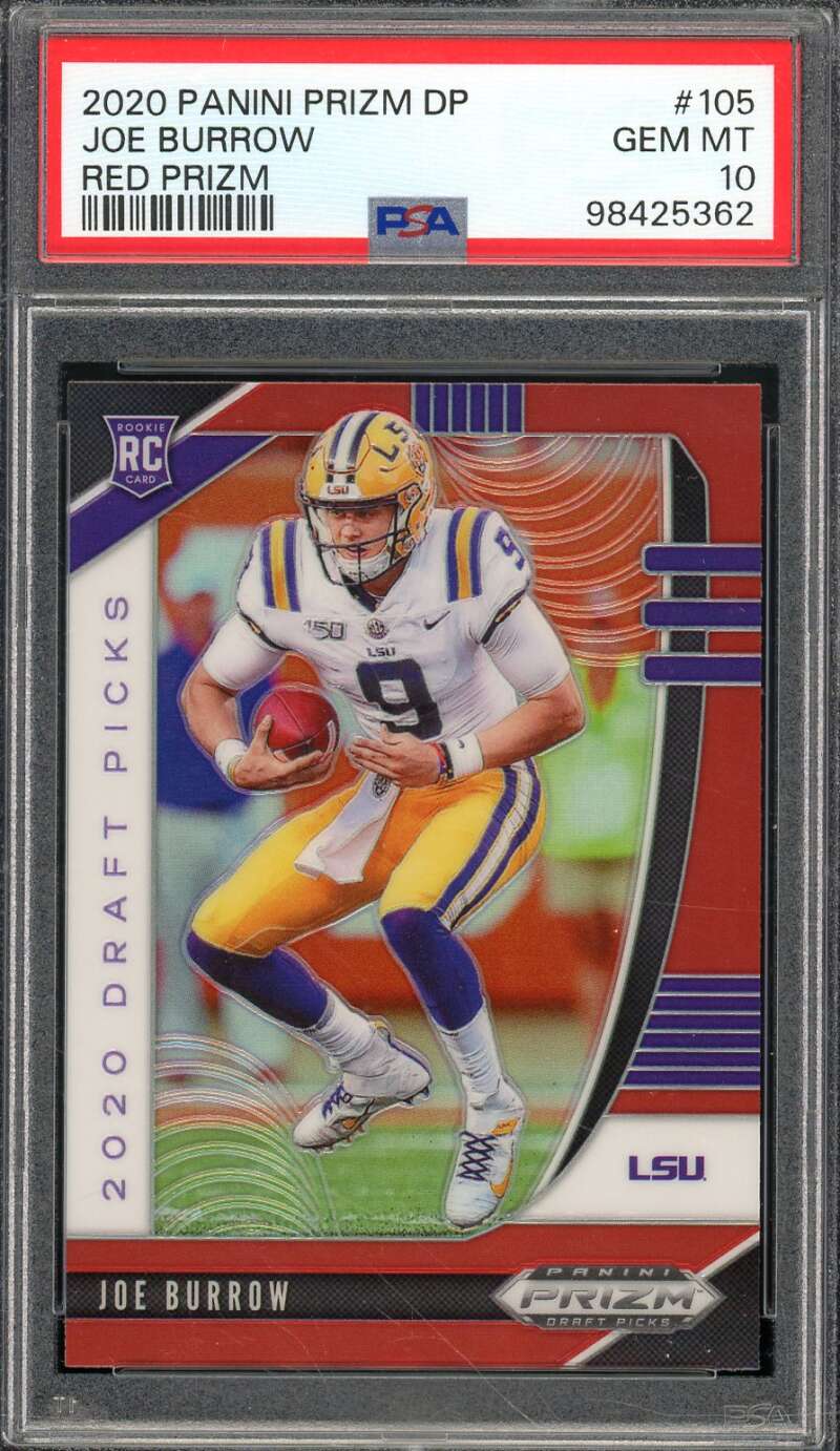 Joe Burrow Rookie Card 2020 Panini Prizm Draft Picks Red Prizm #105 PSA 10 Image 1