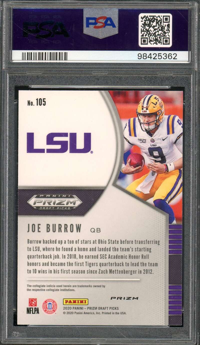 Joe Burrow Rookie Card 2020 Panini Prizm Draft Picks Red Prizm #105 PSA 10 Image 2