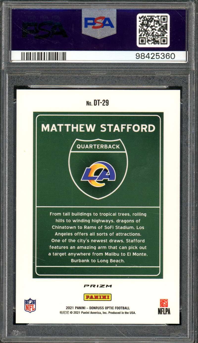 Matthew Stafford Card 2021 Donruss Downtown #DT-29 PSA 9 Image 2