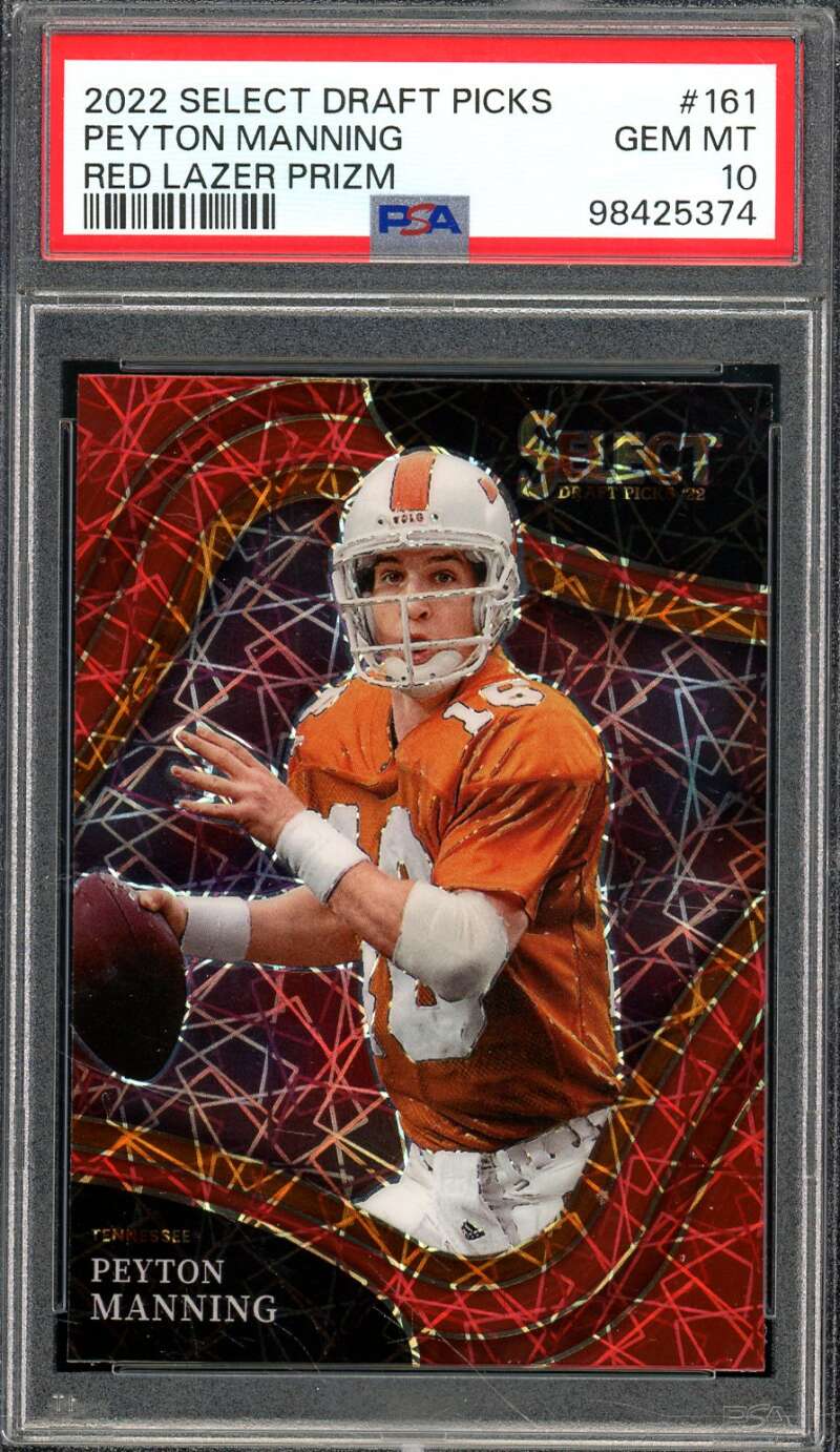 Peyton Manning Card 2022 Select Draft Picks Red Lazer Prizm (pop 6) #161 PSA 10 Image 1