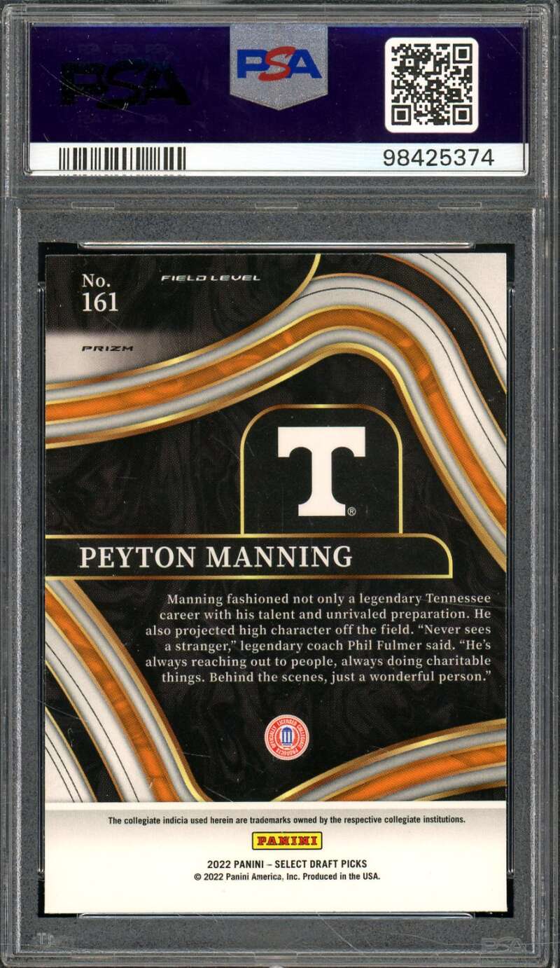 Peyton Manning Card 2022 Select Draft Picks Red Lazer Prizm (pop 6) #161 PSA 10 Image 2