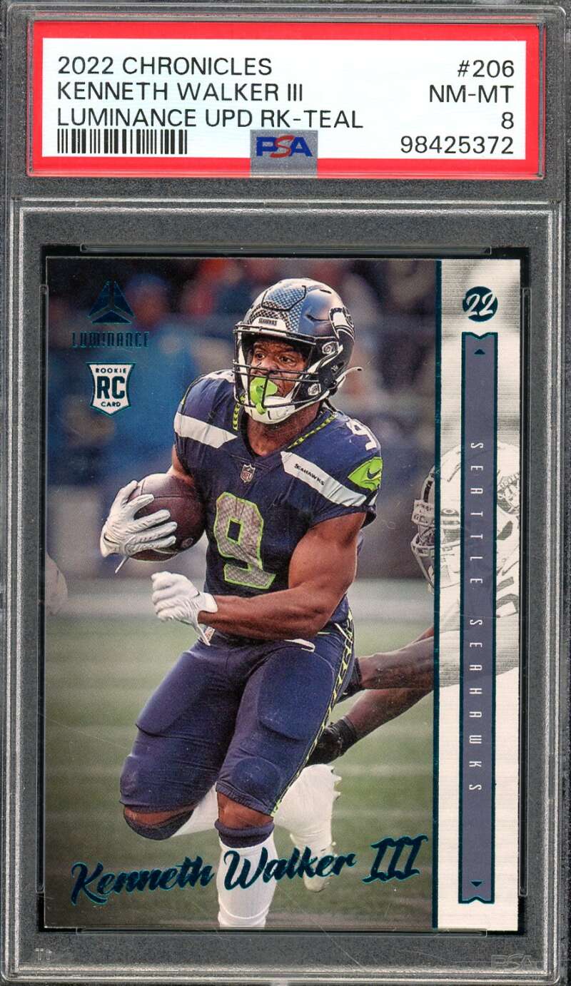 Kenneth Walker III Rookie Card 2022 Chronicles Luminance Update Teal #206 PSA 8 Image 1