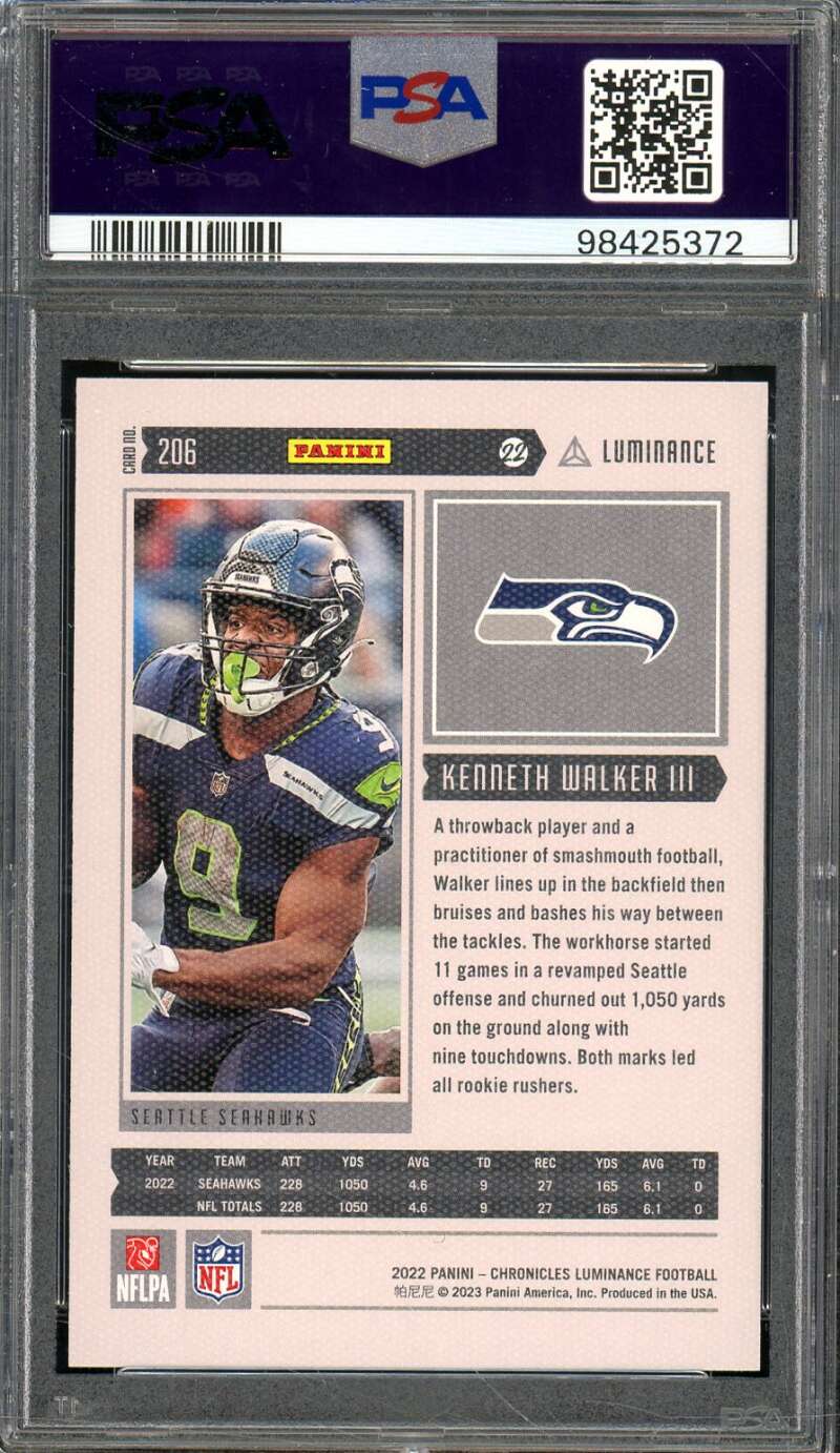 Kenneth Walker III Rookie Card 2022 Chronicles Luminance Update Teal #206 PSA 8 Image 2