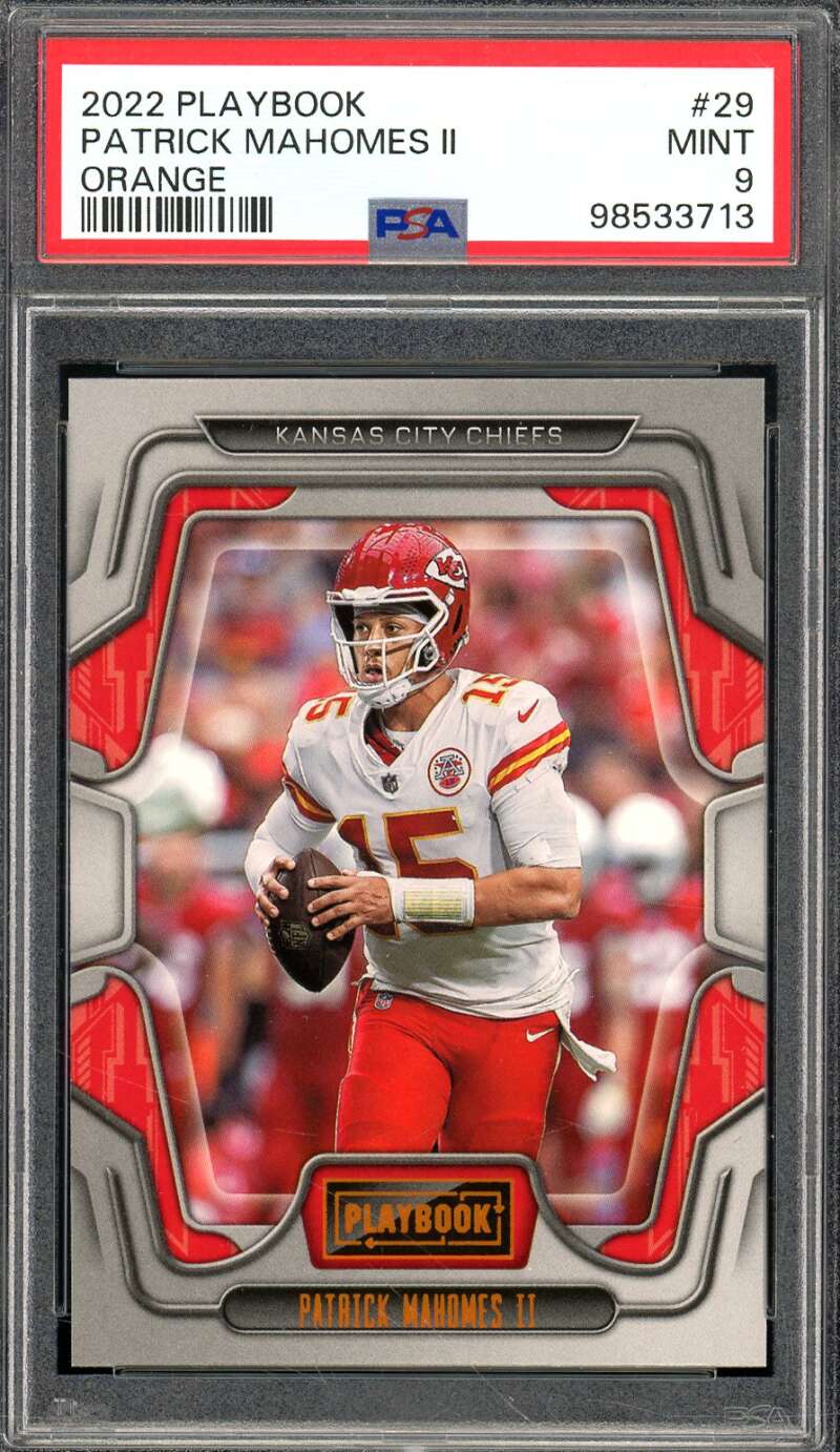 Patrick Mahomes II Card 2022 Playbook Orange #29 (pop 1) PSA 9 Image 1