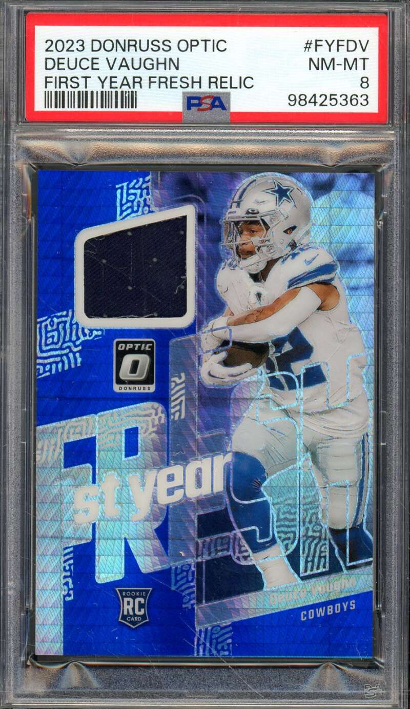 Deuce Vaughn Rookie Card 2023 Donruss Optic First Year Fresh Relic #Fyfdv PSA 8 Image 1