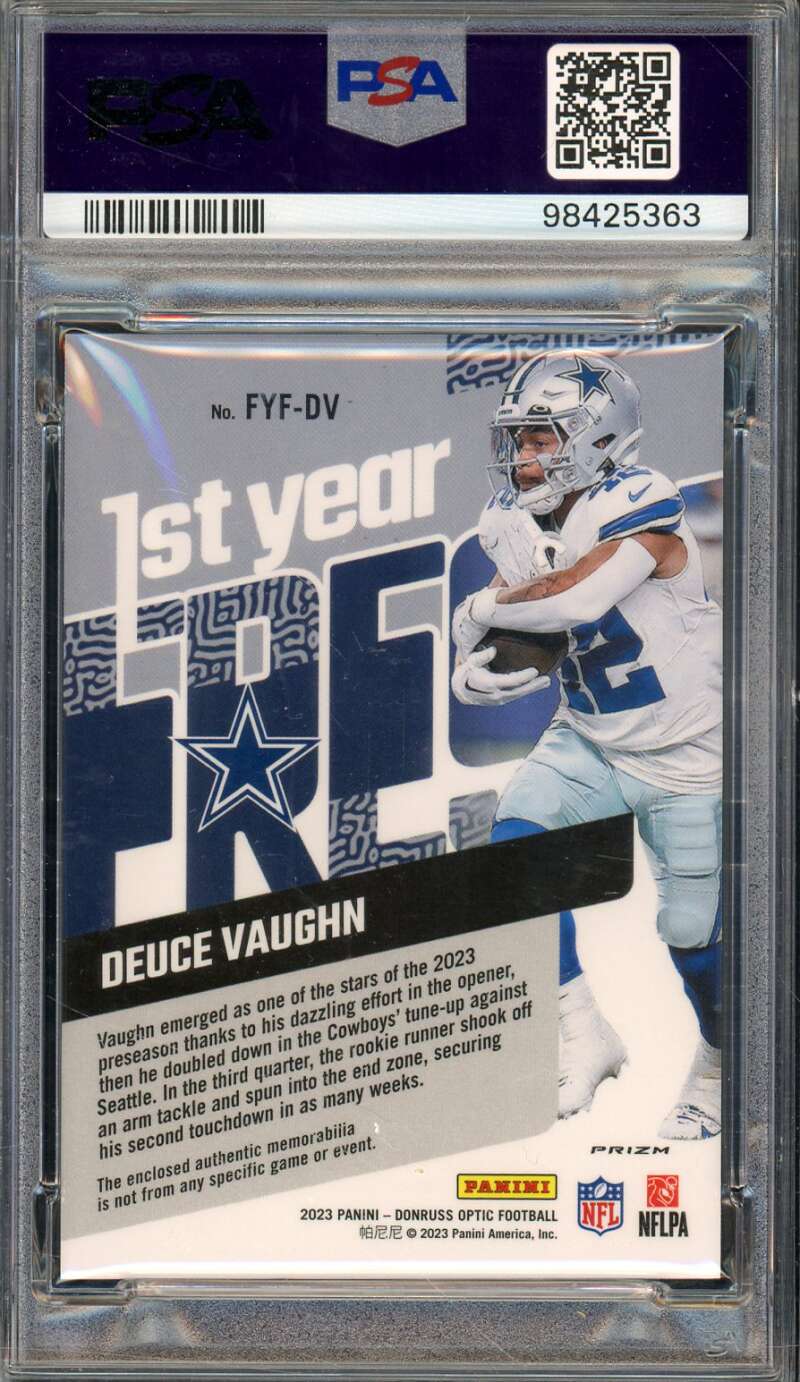 Deuce Vaughn Rookie Card 2023 Donruss Optic First Year Fresh Relic #Fyfdv PSA 8 Image 2