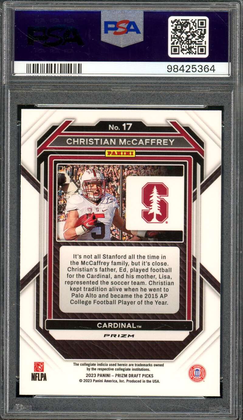 Christian McCaffrey Card 2023 Prizm Draft Picks Gold Ice #17 PSA 9 Image 2