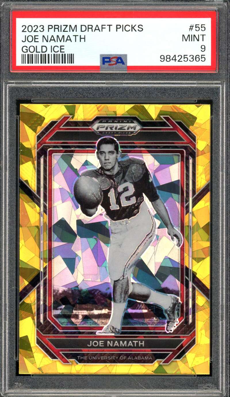 Joe Namath Card 2023 Prizm Draft Picks Gold Ice (pop 1) #55 PSA 9 Image 1