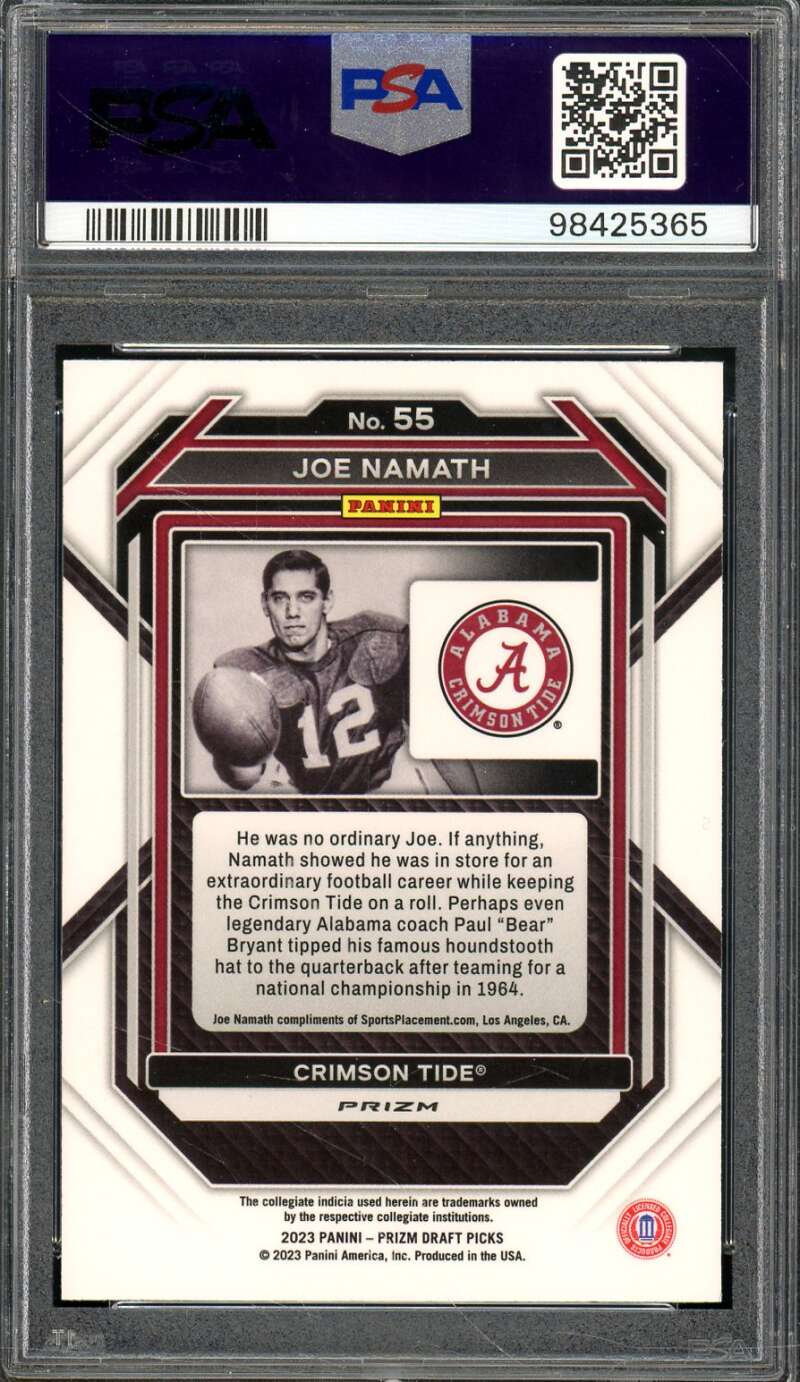 Joe Namath Card 2023 Prizm Draft Picks Gold Ice (pop 1) #55 PSA 9 Image 2