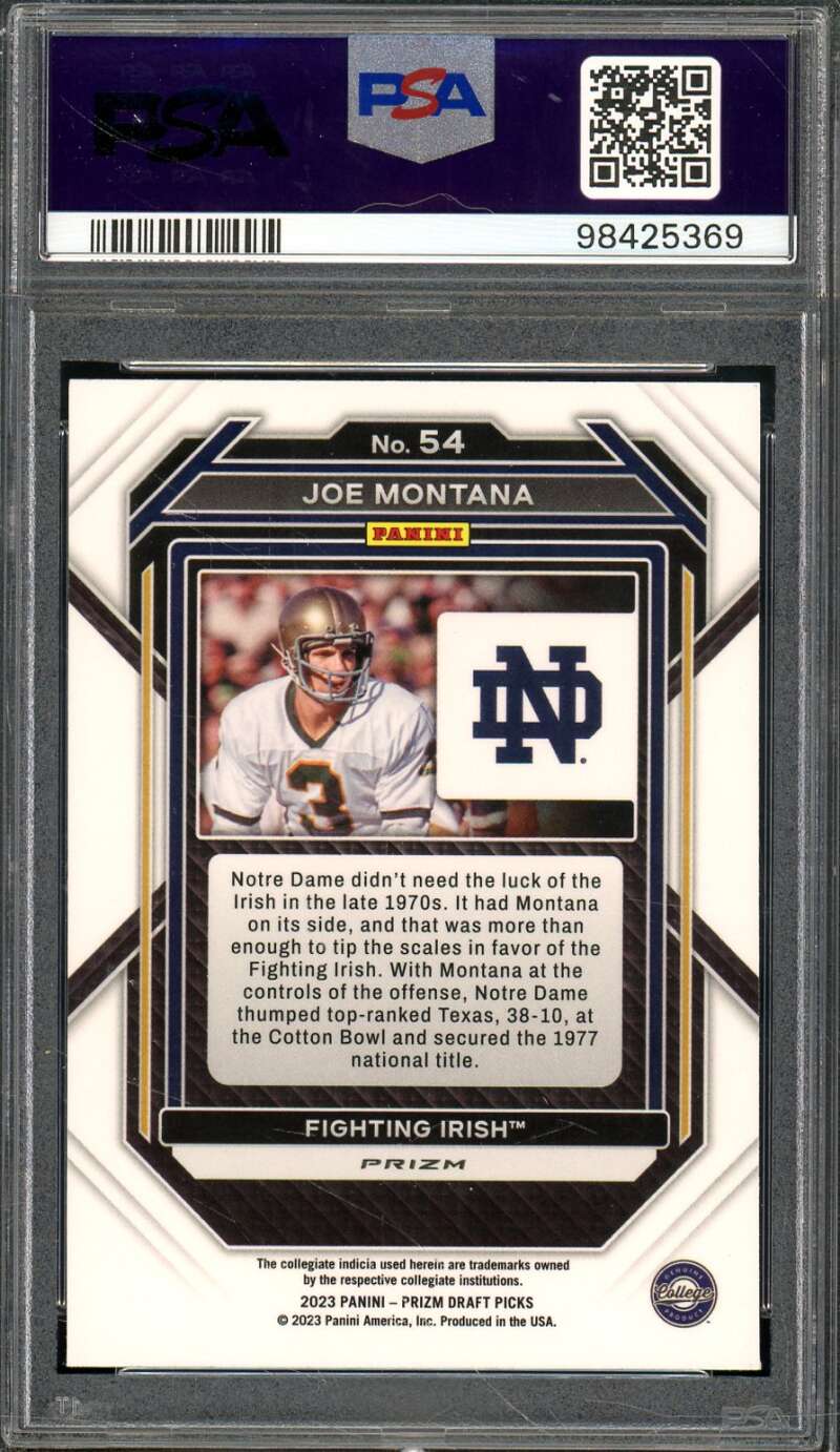 Joe Montana Card 2023 Prizm Draft Picks Red Ice (pop 1) #54 PSA 9 Image 2