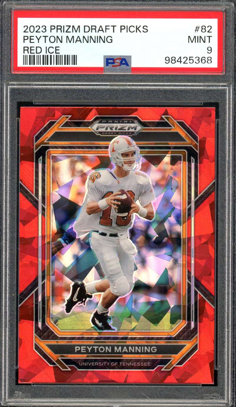 Peyton Manning Card 2023 Prizm Draft Picks Red Ice (pop 2) #82 PSA 9 Image 1