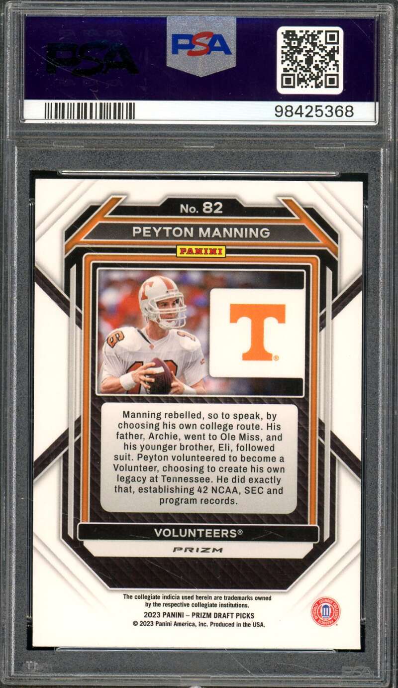 Peyton Manning Card 2023 Prizm Draft Picks Red Ice (pop 2) #82 PSA 9 Image 2